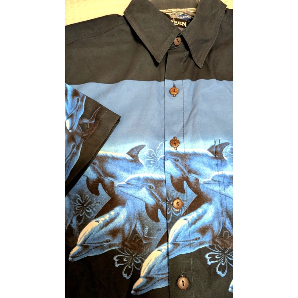 Vintage Lassen Hawaii Short Sleeve Shirt Mens Large Nylon Dolphins USA Made NWT